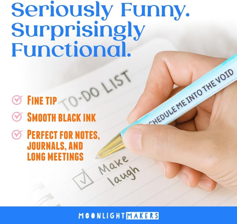 Moonlight Makers - Set of 5 Ballpoint Pens Black Ink- Engraved Funny Pens for Adults - Dumpster Fire Response Team Adult Gifts - Ideal Desk Decor for Work & Office Desk - Cute Packaging, Handy Clips - Image 2